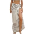 thumbnail image 1 of Erwazi Womens Beach Wrap Skirt Striped Tassel Hem Hollow Out Sun Protective Loose Summer Vacation Cover Up, 1 of 6