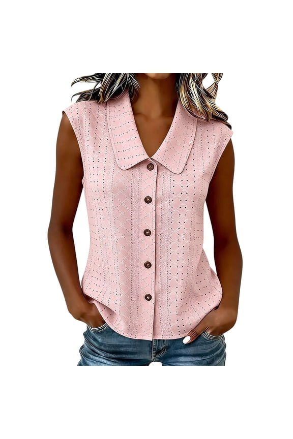 Womens Button Down Shirt Callor Neck Solid Short Sleeve Summer Casual Top