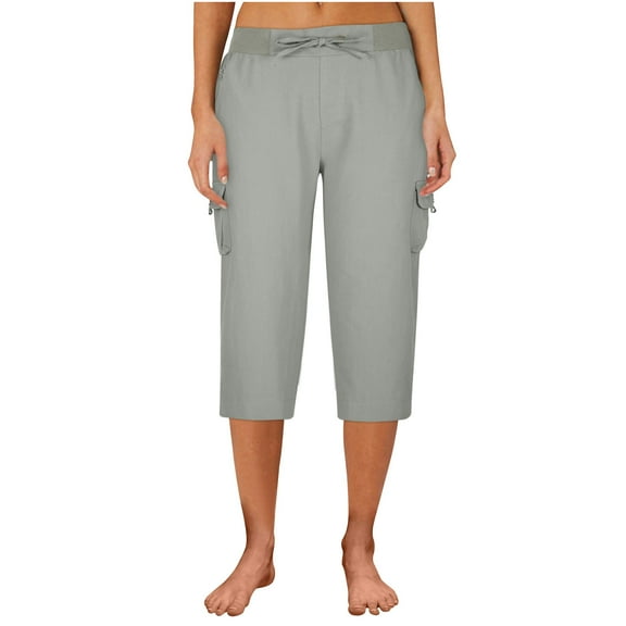 Erwazi Womens Capris with Pockets Loose Fit Casual Capri Pants Dressy Lightweight Ladies Baggy Cargo Pants for Hiking