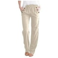 thumbnail image 1 of Erwazi Womens Casual Pants Straight Leg Drawstring Elastic High Waist Loose Comfy Trousers Lounge Pants with Pockets, 1 of 3