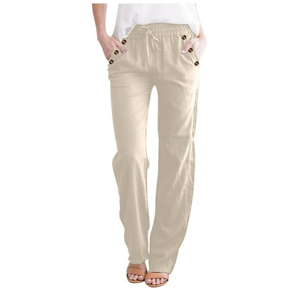 Erwazi Womens Casual Pants Straight Leg Drawstring Elastic High Waist Loose Comfy Trousers Lounge Pants with Pockets