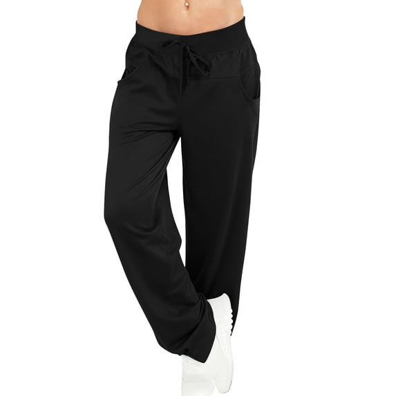 Erwazi Womens Drawstring Waist Sweatpants Solid Color Wide Leg Loose Fit Casual Pants with Pockets