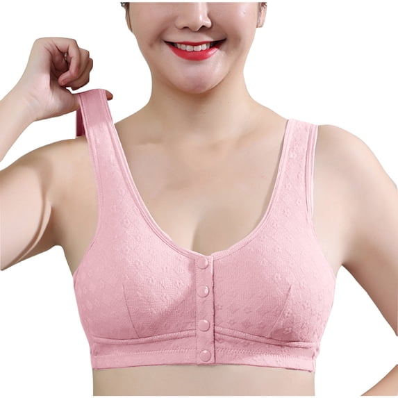 Erwazi Womens Front Button Bra Front Closure Everyday Wireless Bras Comfortable Convenient Cotton Bras for Older Women No Wire