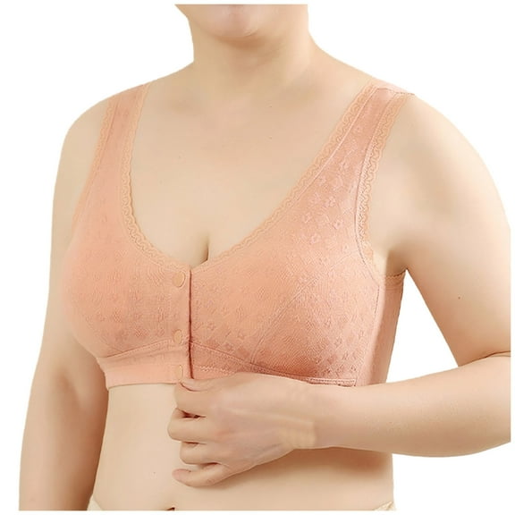 Erwazi Womens Front Button Bra Front Closure Everyday Wireless Bras Comfortable Convenient Cotton Bras for Older Women No Wire