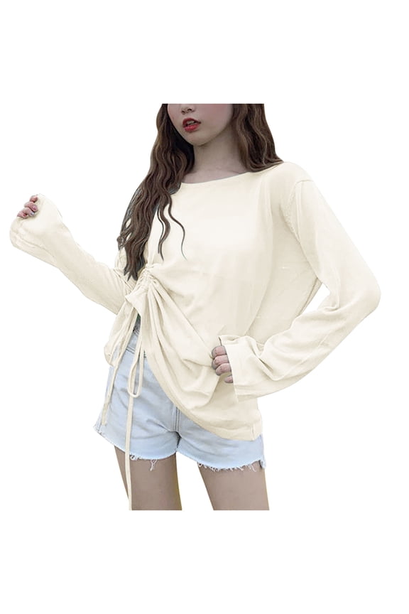 Womens Lightweight Sheer Side Tie Swimsuit Cover Up Top Solid Sun Protection Beachwear Coverups