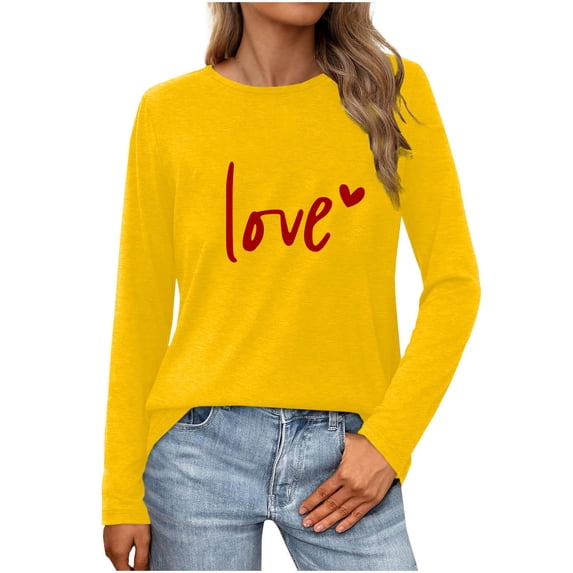 Erwazi Womens Long Sleeve Crew Neck Valentine T Shirts Love Bow Printed Casual Cute Tee Tops