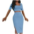 thumbnail image 1 of Erwazi Womens Outfits Set 2 Piece Sets Casual Cropped Short Sleeve Top and Pencil Skirt Trendy Vocation Work Suit, Blue, XL, 1 of 7