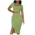 thumbnail image 1 of Erwazi Womens Outfits Set 2 Piece Sets Casual Cropped Short Sleeve Top and Pencil Skirt Trendy Vocation Work Suit, Green, M, 1 of 7