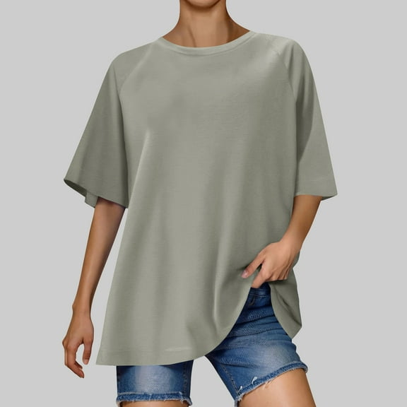 Erwazi Womens Oversized T Shirts Crew Neck Short Sleeve Basic Tees Summer Tops Casual Loose Shirts Tunic