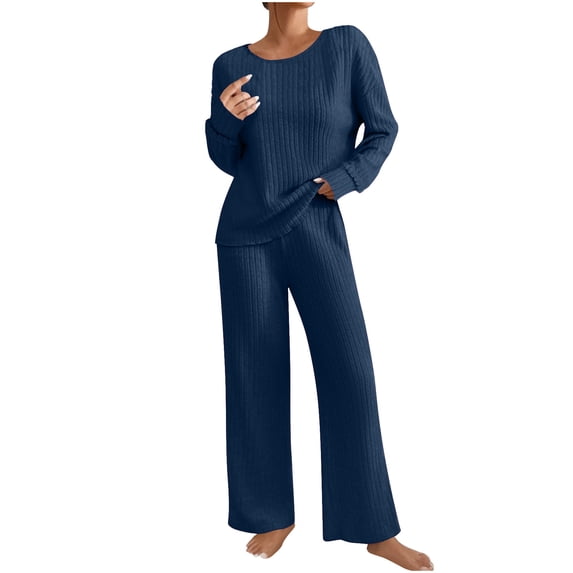 Erwazi Womens Pajama Sets Knit 2 Piece Lounge Sets Sleepwear Loungewear Pjs Long Sleeve Pajamas