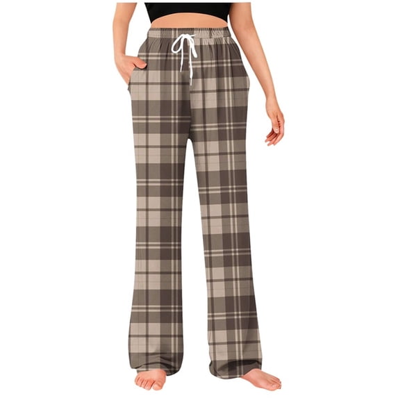 Erwazi Womens Plaid Print Loungewear Pants Drawstring Waist Casual Sleep Pants with Side Pockets