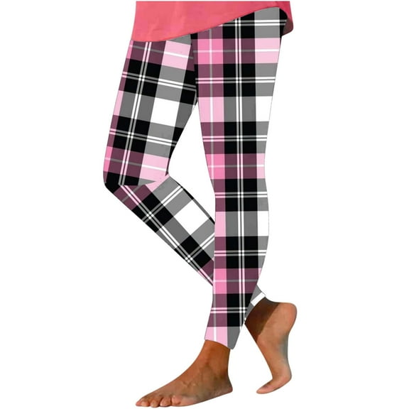 Erwazi Womens Plaid Yoga Pants Casual Straight Leg Pants Slim Fit Graphic Leggings, L