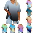 thumbnail image 1 of Erwazi Womens Plus Size Tops Tunic V-Neck Short Sleeve Shirts Gradient Color Blouses Loose Casual Summer Tops, 1 of 4