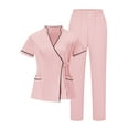 thumbnail image 1 of Erwazi Womens Scrubs Set V Neck Clinic Top Elastic Pants Nurse Workwear Outfit Uniform Sets, 1 of 9