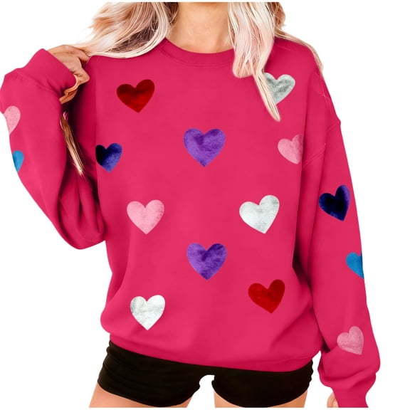 Erwazi Womens Sequined Heart Sweatshirts Crewneck Long Sleeve Cute Valentine Pullover Tops