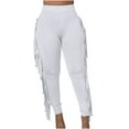 thumbnail image 1 of Erwazi Womens Slim Fit Yoga Leggings Casual Side Tassel Pants Solid Color Tummy Control Pants, White, L, 1 of 9