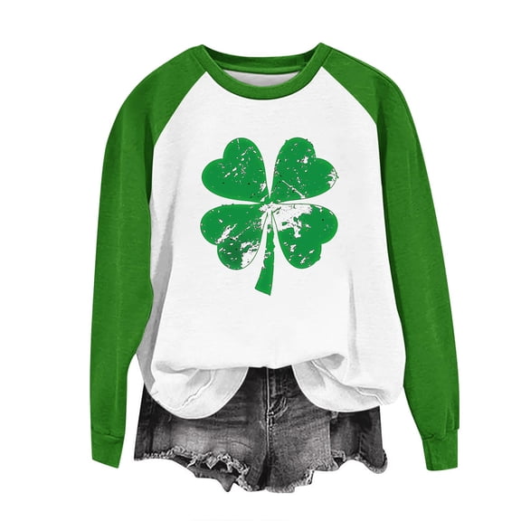 Erwazi Womens St. Patrick's Day Sweatshirts Crewneck Long Sleeve Graphic Pullover Tops