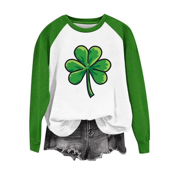 Erwazi Womens St. Patrick's Day Sweatshirts Crewneck Long Sleeve Graphic Pullover Tops