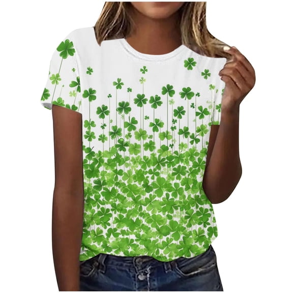 Erwazi Womens St Patricks Day Short Sleeve T-Shirts Crewneck Clover Cute Graphic Tee Tops