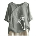 thumbnail image 1 of Erwazi Womens Summer Tops Cotton Linen T-Shirts Casual Roun Neck Print Short Sleeve Tunic Tops Loose Comfy Blouses, 1 of 6