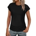 thumbnail image 1 of Erwazi Womens Summer Tops Trendy 2025 Ruched Cap Short Sleeve Tshirts Basic Tees Crew Neck T Shirts, 1 of 8