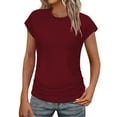 thumbnail image 1 of Erwazi Womens Summer Tops Trendy 2025 Ruched Cap Short Sleeve Tshirts Basic Tees Crew Neck T Shirts, 1 of 8