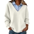 thumbnail image 1 of Erwazi Womens Sweatshirt Shirt Collar Fake Two Piece Color Block Long Sleeve Solid Loose Fit Pullover Daily Trendy Casual Tops, 1 of 7