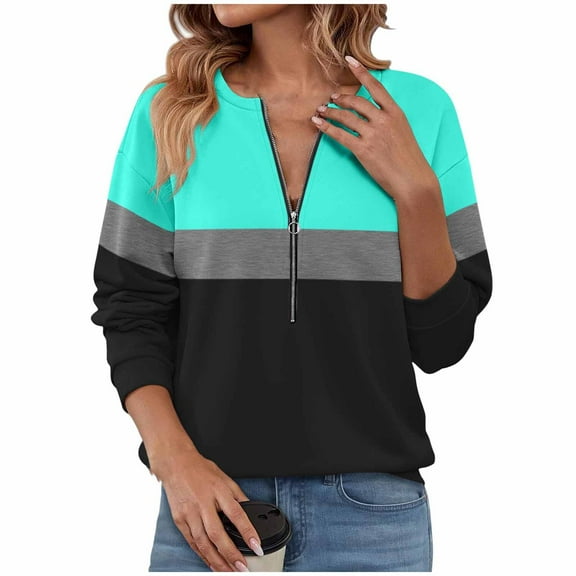 Erwazi Womens Sweatshirts Half Zip Pullover Tops Color Block Quarter Zipper Hoodies Fall Winter Clothes