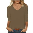 thumbnail image 1 of Erwazi Womens V Neck 3/4 Sleeve T Shirts Casual Basic Summer Tees Shirts Loose Fit Tunic Tops Fall Pullover, 1 of 3