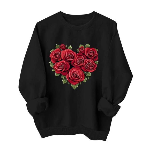 Erwazi Womens Valentines Hoodies Sweatshirts Crewneck Long Sleeve Cute Print Pullover Tops