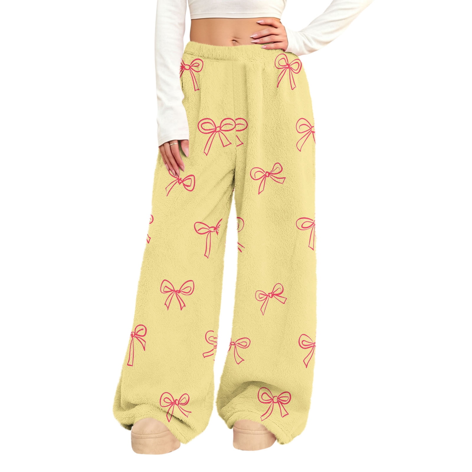 Womens Valentines Loungewear Pants Fluffy Fuzzy Casual Elastic Waist Full Length Pant