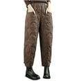 thumbnail image 1 of Erwazi Womens Wide Leg Loose Fit Pants Casual Solid Thermal Pants Elastic Waist Trousers with Pockets, Brown, L, 1 of 9