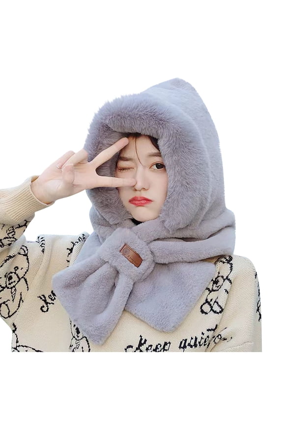Womens Winter Beanie Hat Scarf Hat Set Conjoined Neck Head Warmer Wrap Warm Winter Hats Neck Scarves