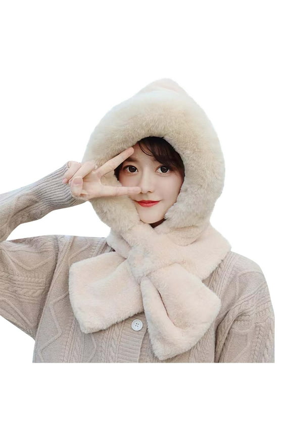 Womens Winter Beanie Hat Scarf Hat Set Conjoined Neck Head Warmer Wrap Warm Winter Hats Neck Scarves