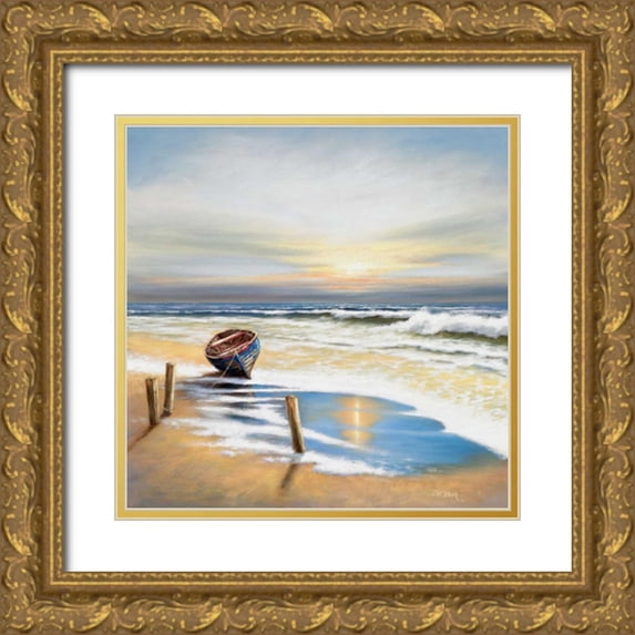 Erwin, Eric 12x12 Gold Ornate Wood Framed with Double Matting Museum Art Print Titled - Boat on the shore