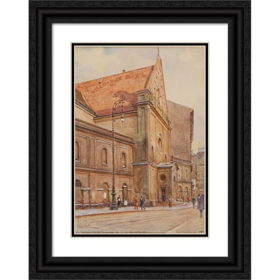 Erwin Pendl 18x24 Black Ornate Framed Double Matted Museum Art Print Titled: Kapuzinerkirche Wien (1917)