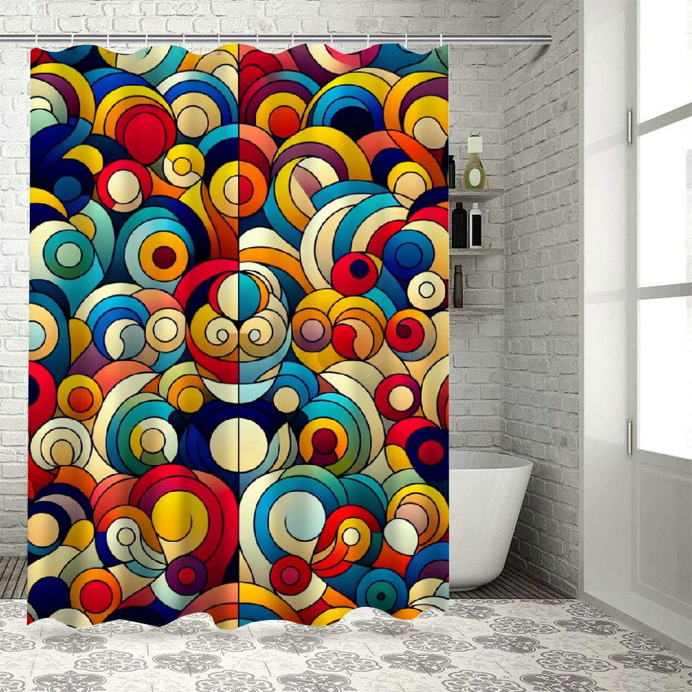 Erxjss Abstract Shower Curtain, Colorful Retro Style Scales Inspired