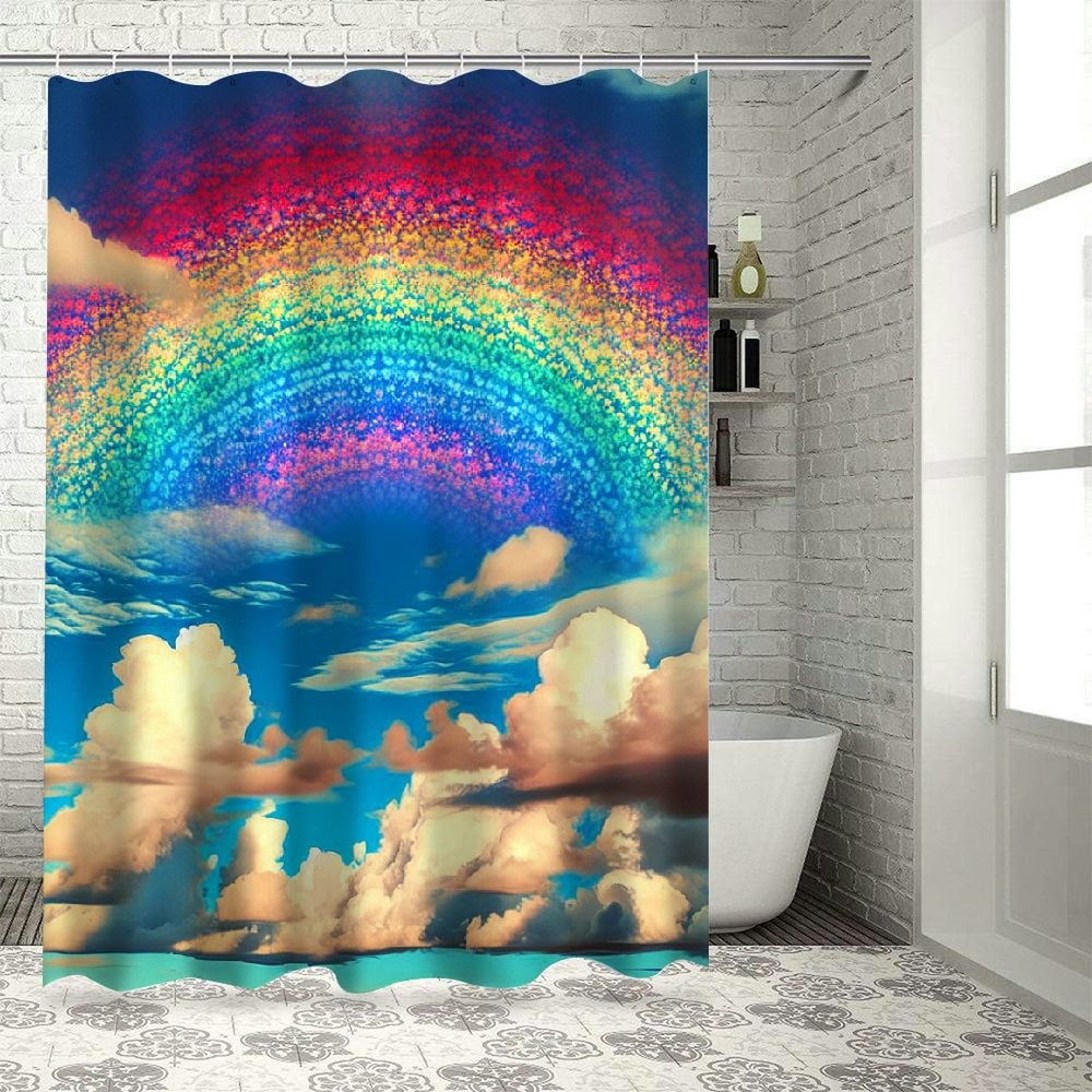 Erxjss Aesthetic Rainbow Shower Curtain for Bathroom, Blue Sky White ...