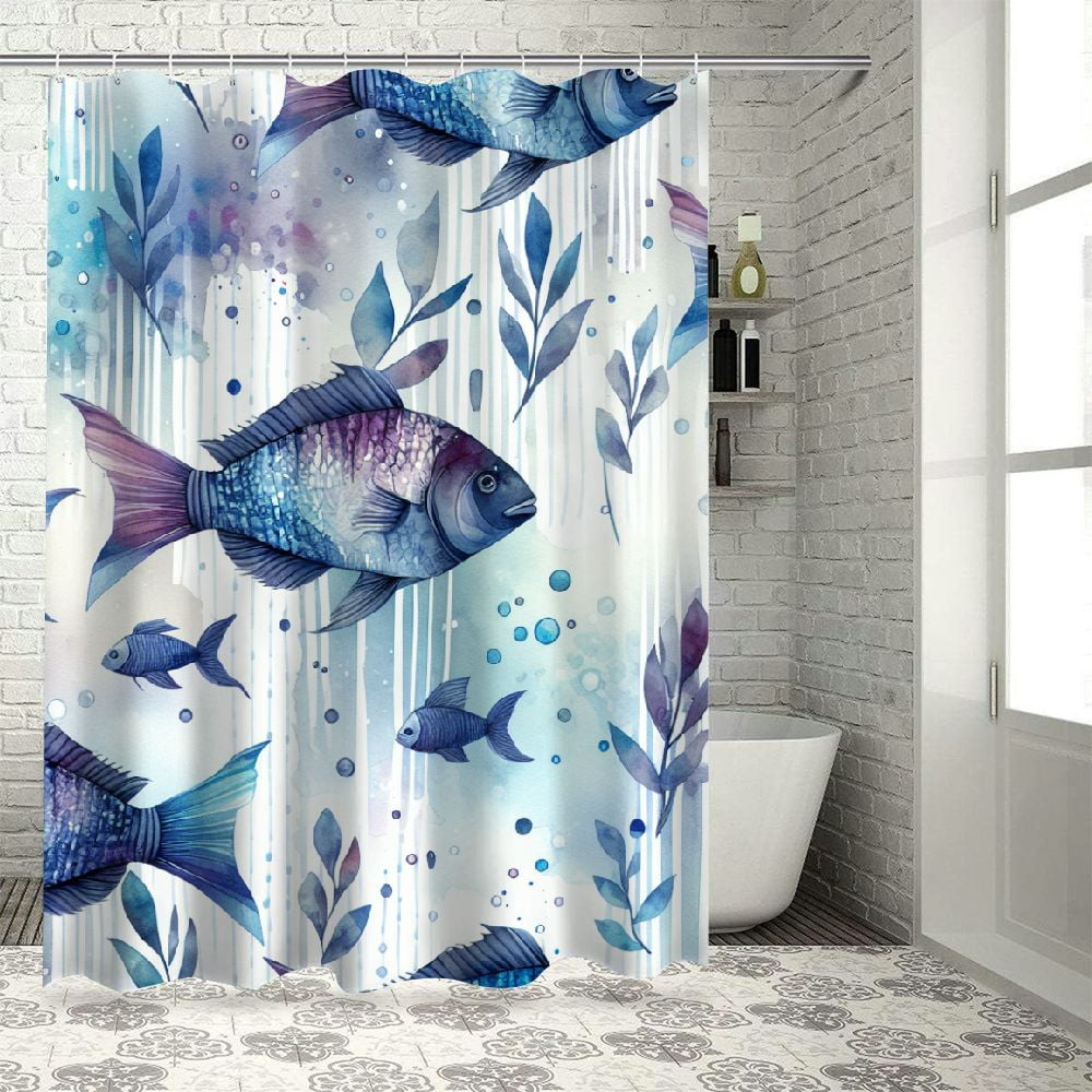 Erxjss Animal Shower Curtain, Little Fishes Watercolors Ocean ...