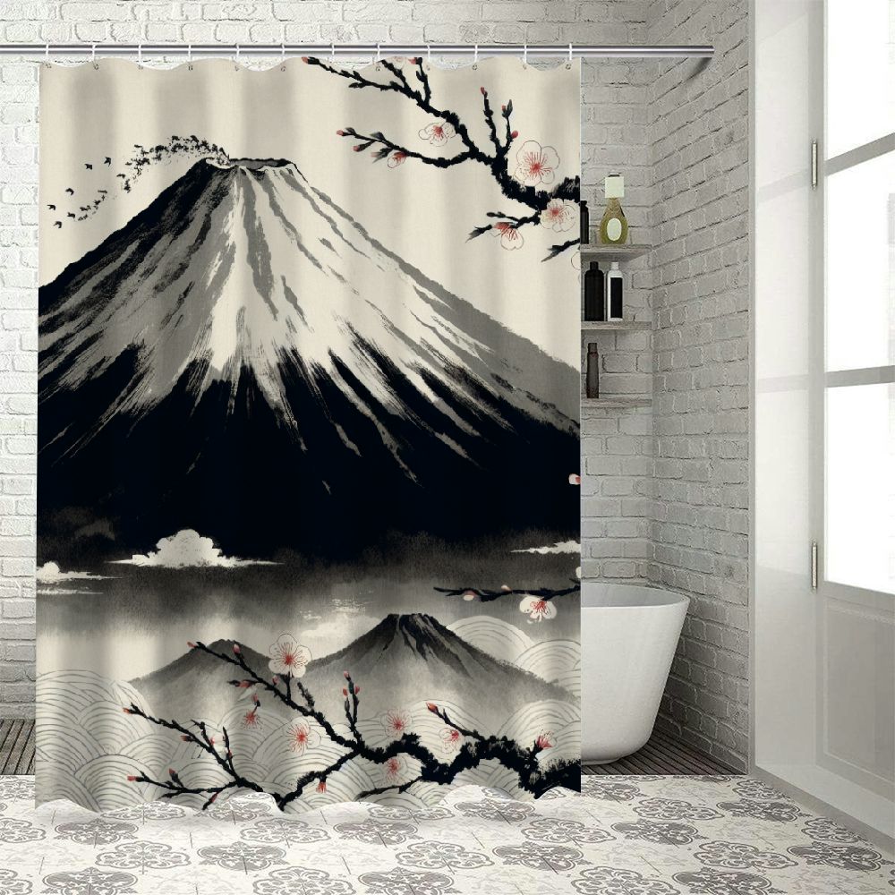 YSSFAV Cherry Blossom Shower Curtain - Japanese Floral Bathroom Decor Set With Hooks, 70x70 Inches - View #7