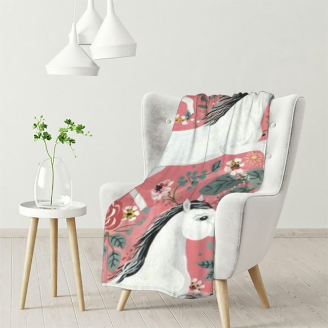 Erxjss Cute Horse Blanket Vintage Pink Horses and Rose Soft Warm Throw