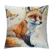 Erxjss Fox Throw Pillow Covers, Vintage Watercolor Butterfly Fox Throw Pillow Cover, Couch Pillow Covers, Pillow Decorative for Sofa Home Living Room Bedroom