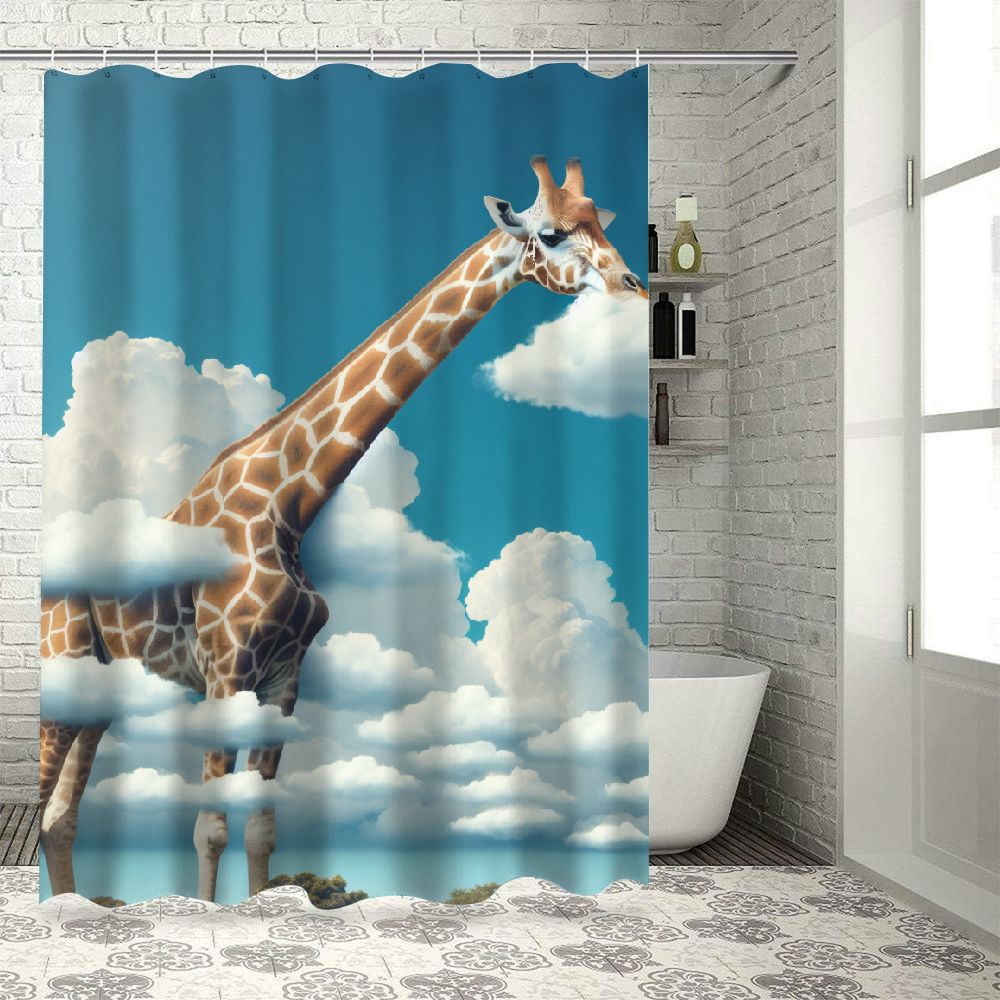 Erxjss Giraffe Shower Curtain, Aerial Scene of a Flying Animal in