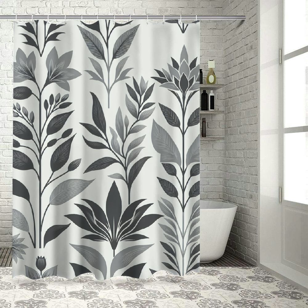 Erxjss Grey Shower Curtain, Simple Modern Interpretation of Leaves and