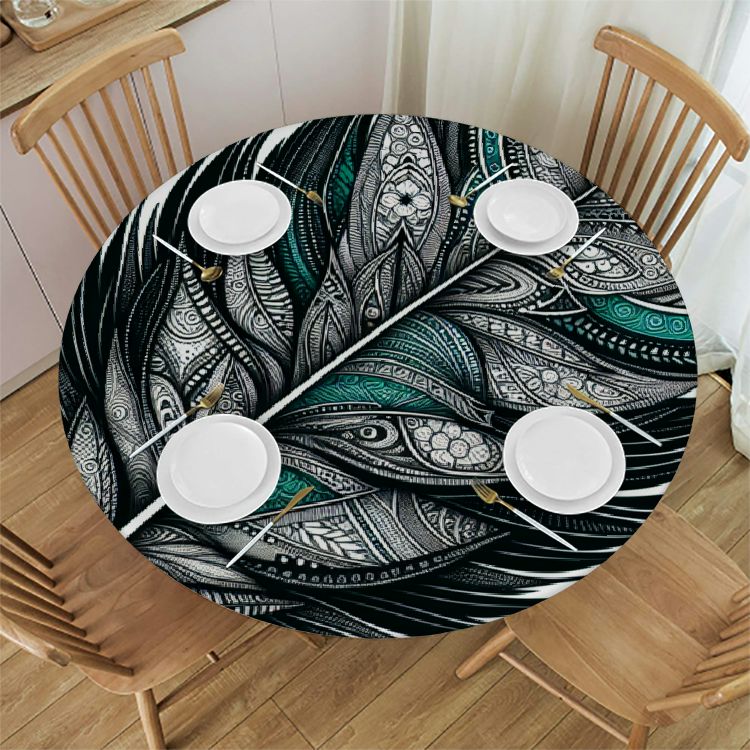 Erxjss Hand Drawn Doodled with Intricate Patterns Fitted Table Cover