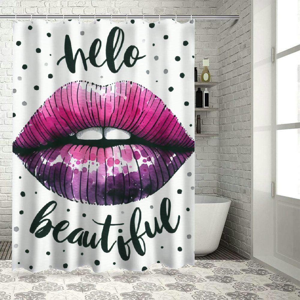 Erxjss Hello Shower Curtain, Words Watercolor Flower Pattern and
