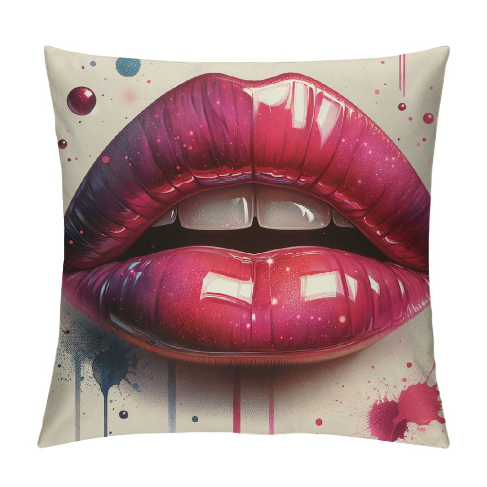 Erxjss Lip Throw Pillow Covers Oil Painting Sexy Dot Designs Kiss Style ...