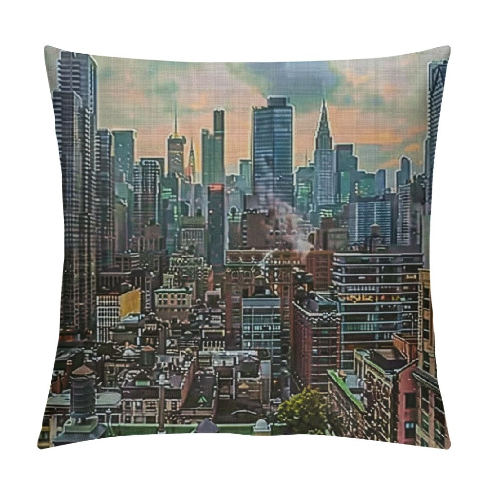 Erxjss Pillow Cover Sunrise Town Modern Scenic Night York High Offices