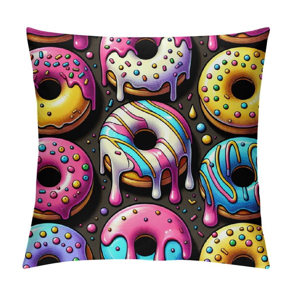 Erxjss Pink Chocolate Donuts Pillow Covers , Pillow Cover Cushion Case for Bed Couch Sofa