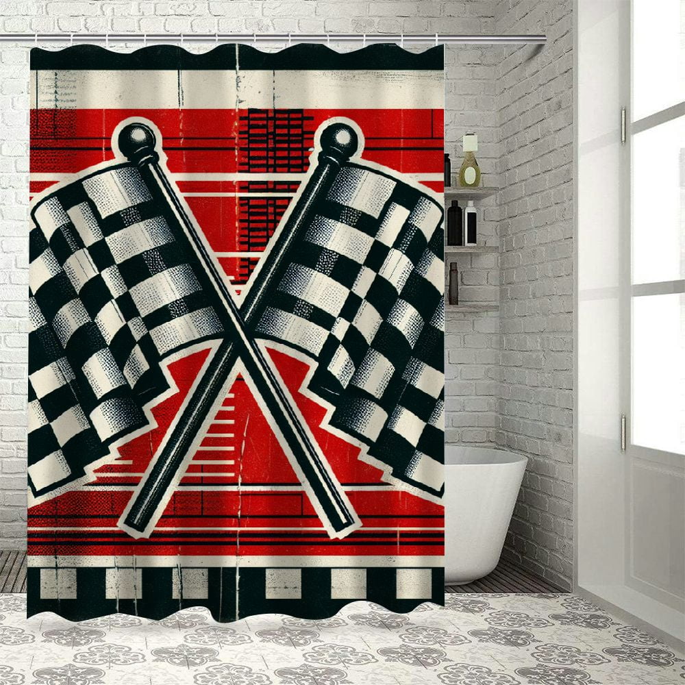 Erxjss Race Car Themed Shower Curtains Home Decor,Black White Checkered